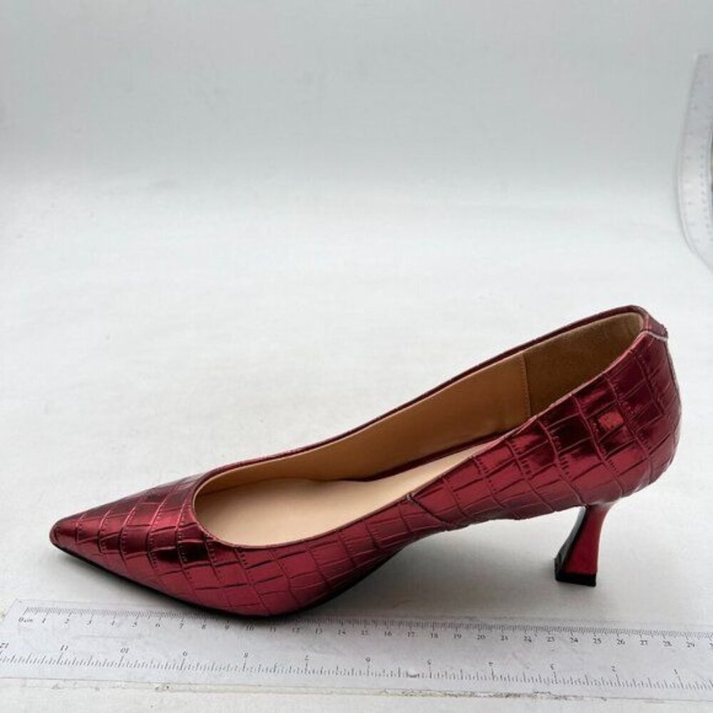 Fowt Simple Solid Croc-Embossed Pointed Toe Black… - image 2